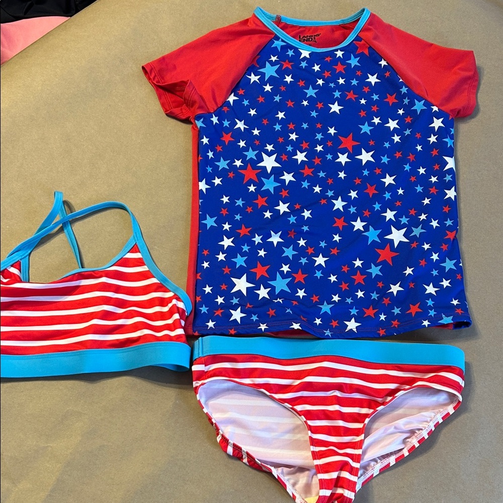 Lands' End Red and Blue Star Rashguard Set of 3 size 10